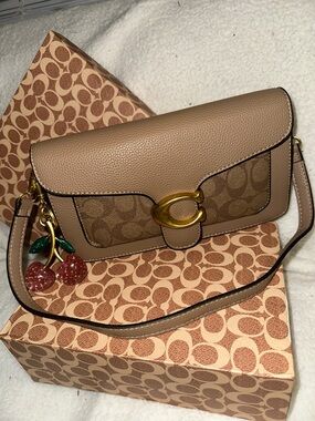 Coach Taupe/Brown Signature Canvas Crossbody with Gold 'C' Hardware